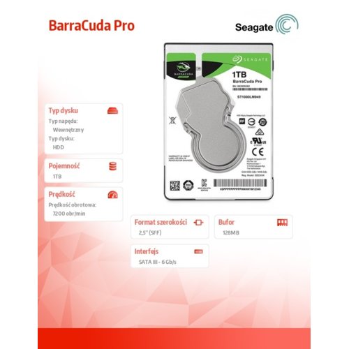 Seagate BarraCuda Pro 1TB 2,5'' 128MB ST1000LM049