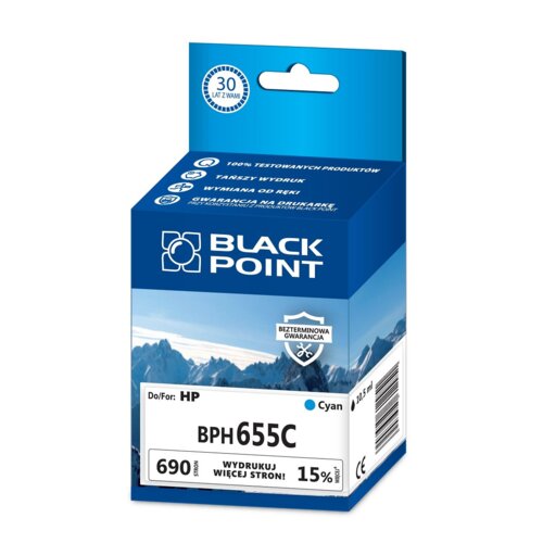 Kartridż atramentowy Black Point BPH655C. Zastępuje HP CZ110AE. Kolor: cyan