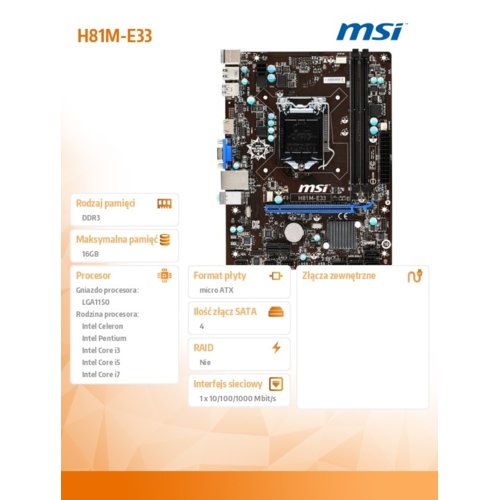 MSI H81M-E33 s1150 H81 2DDR3 USB3/GLAN/HD-audio uATX
