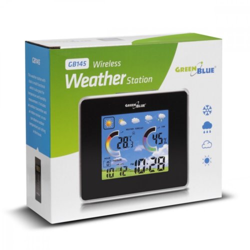 GreenBlue Stacja pogody bezprzewodowa IN/OUT temperatura wilgotność barmoter ładowarka USB GB145 black