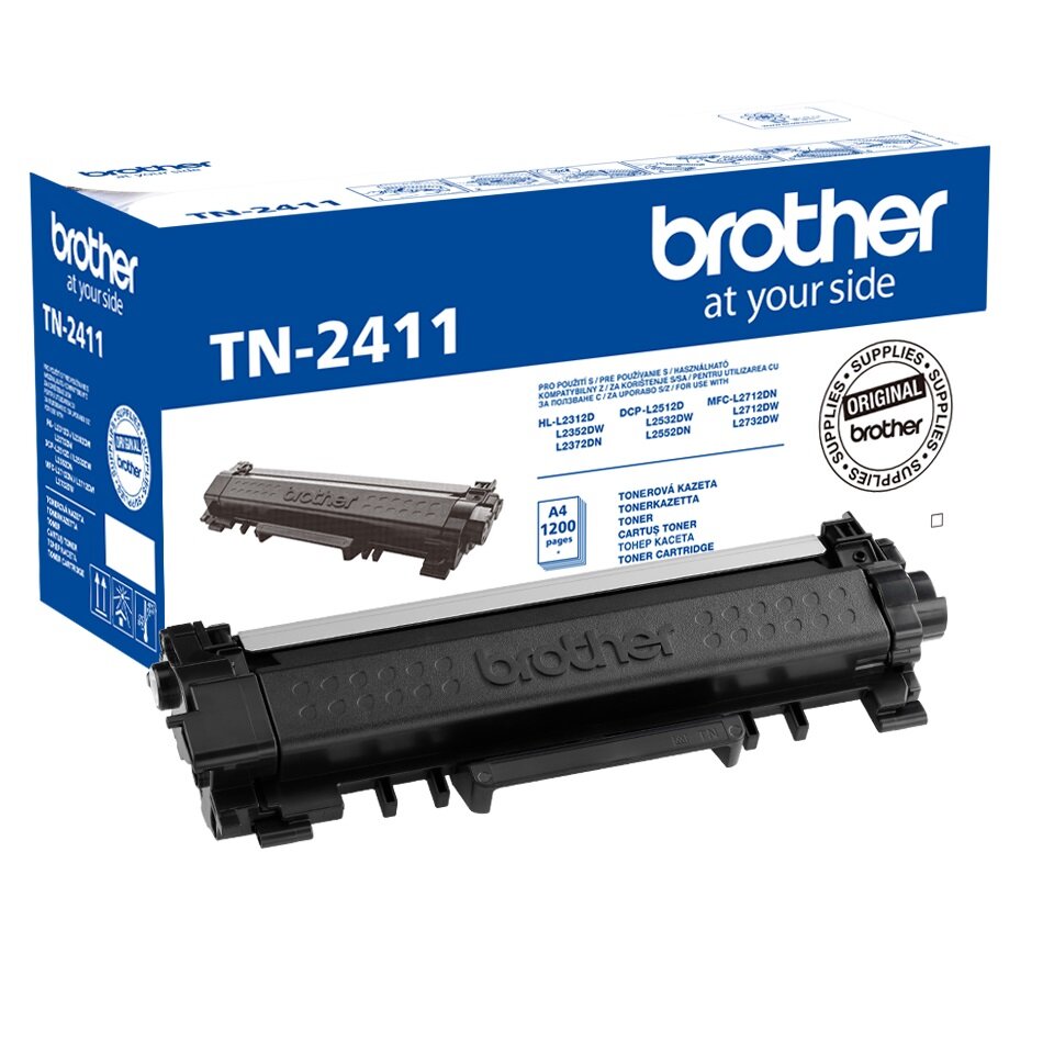 Toner Brother TN-2411 toner od przodu na tle opakowania