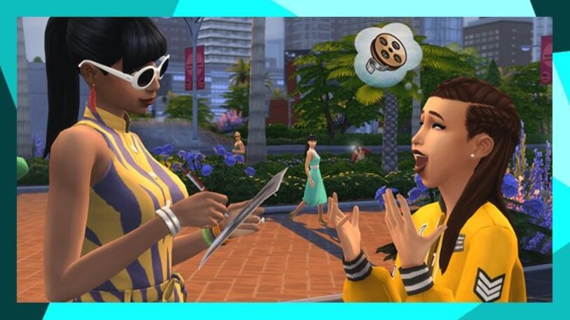 Dodatek do gry Electronic Arts The Sims 4 Zostań gwiazdą na PC pokazana rozmowa dwóch Simów