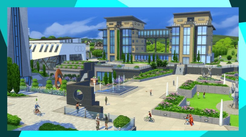 Dodatek do gry Electronic Arts The Sims 4 Uniwersytet na PC pokazane miasto w grze