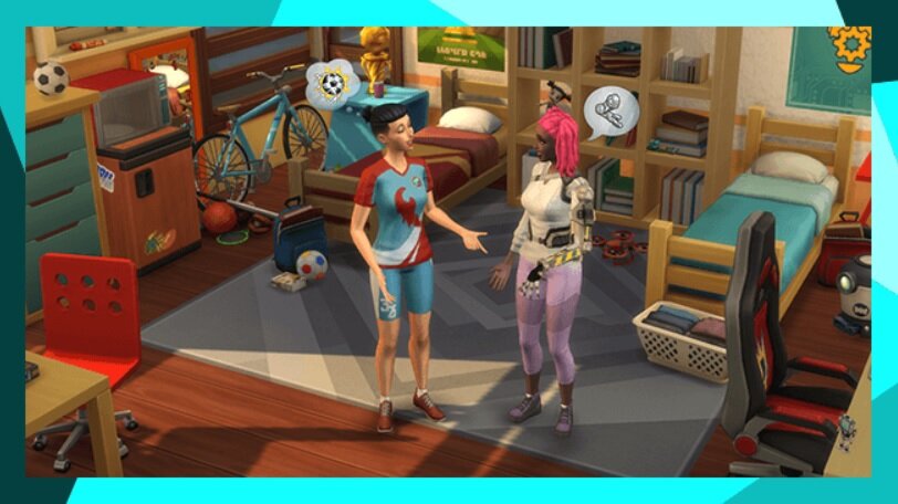 Dodatek do gry Electronic Arts The Sims 4 Uniwersytet na PC pokazane Simy podczas rozmowy