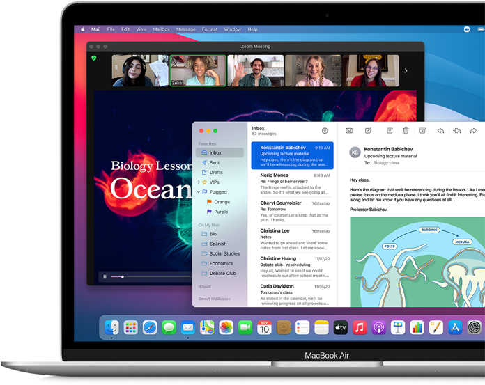 Laptop Apple Macbook Air 13,3 MGN63ZE/A Apple M1 256GB Gwiezdna Szarość widok od przodu na lewą część ekranu przedstawiony interfejs systemu Big Sur