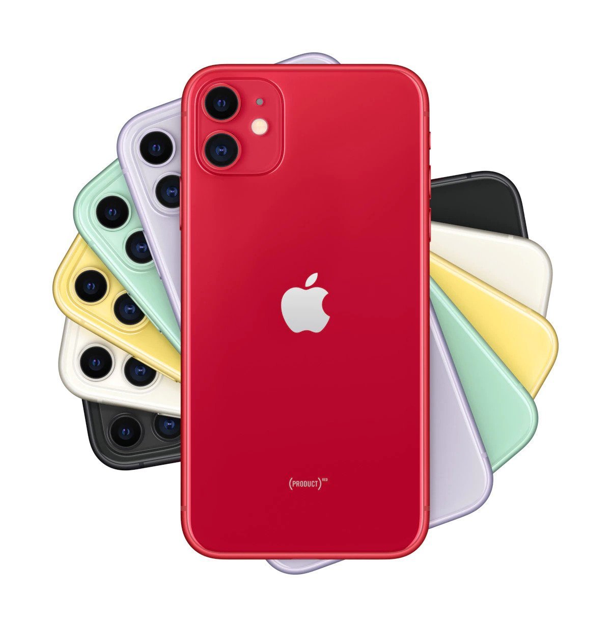 Smartfon Apple iPhone 11 MHDD3PM/A 64GB (PRODUCT)RED Czerwony widok od przodu na tył dostępnych wersji kolorystycznych