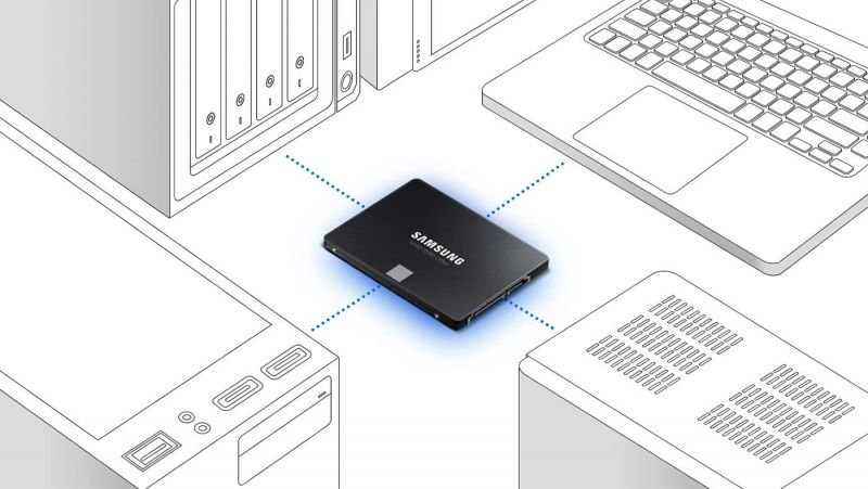 Dysk SSD Samsung 870 EVO MZ-77E250B 250GB SATA widok na dysk od góry pod kątem
