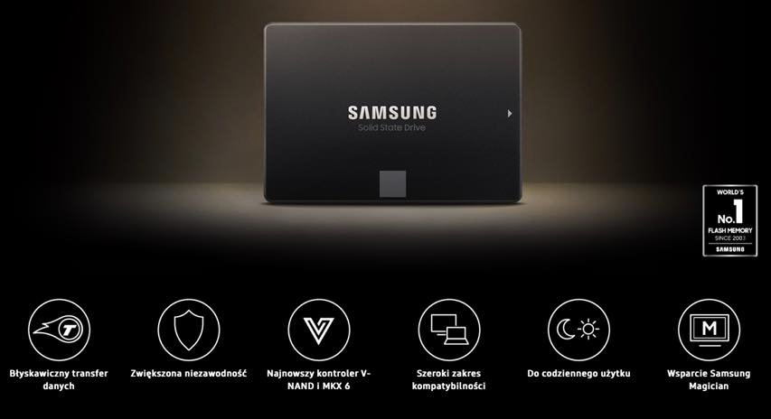 Dysk SSD Samsung 870 EVO MZ-77E250B 250GB SATA widok na dysk od przodu