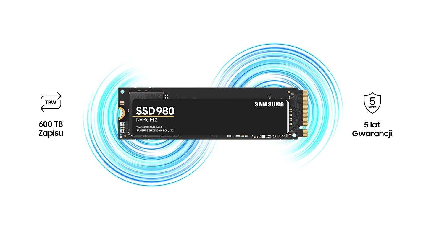 Dysk SSD Samsung 980 MZ-V8V500BW 500GB M.2 NVME widok od przodu na dysk