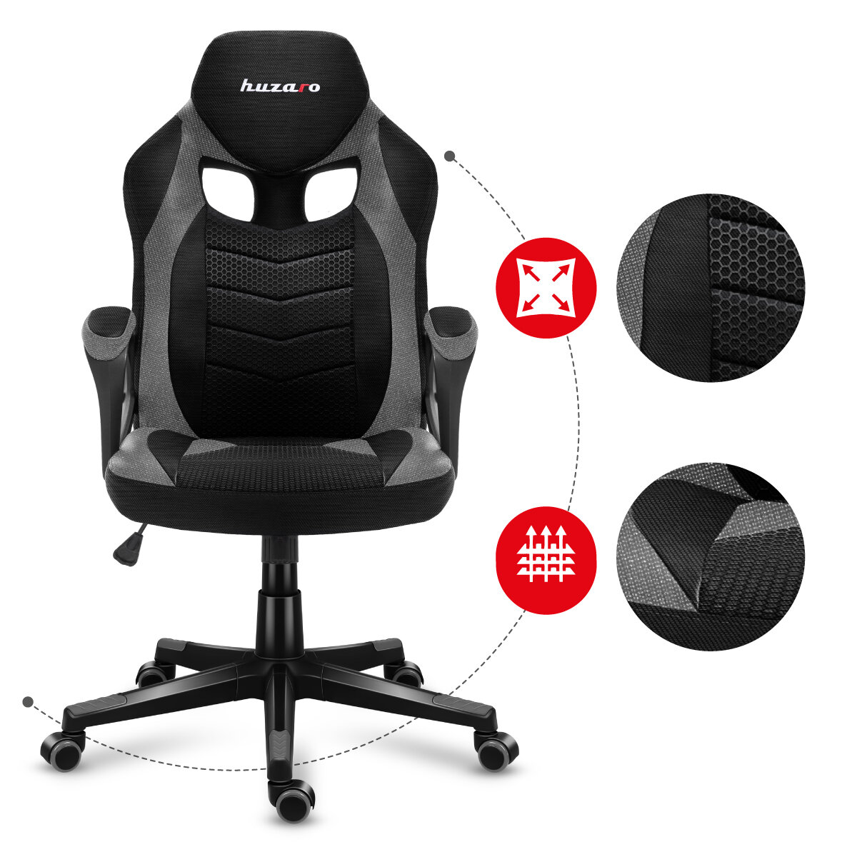 Krzesło gamingowe Huzaro Force 2.5 Grey Mesh materiał krzesła