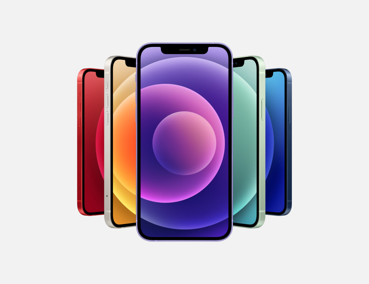 Smartfon Apple iPhone 12 MJNQ3PM/A Purple widok na ekrany pod różnym kątem w dostępnych wersjach kolorystycznych