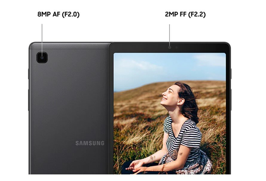 Tablet Samsung Galaxy Tab A7 Lite LTE T225 srebrny aparat z tyłu i z przodu