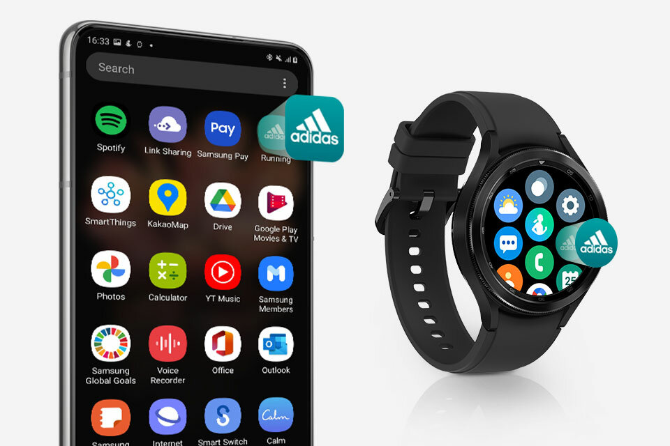Smartwatch Samsung Galaxy Watch 4 Classic LTE 46mm srebrny automatyczna instalacja aplikacji na smartwatche ze smartfona