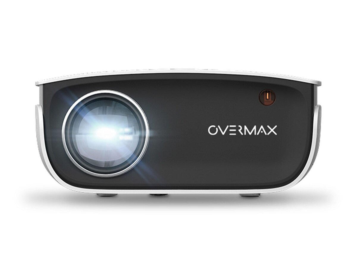 Projektor Overmax Multipic 2.5 LED widok projektora od przodu z włączona lampą