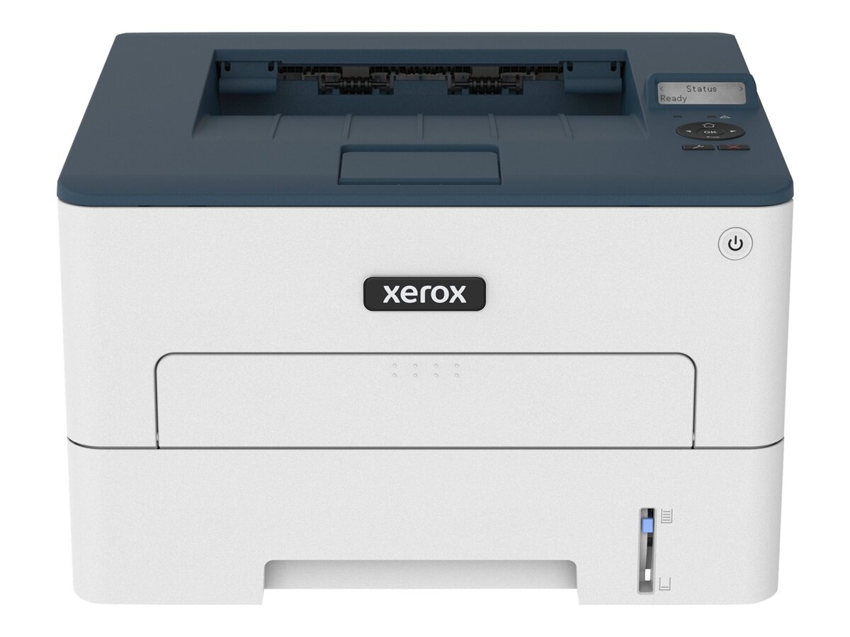 Drukarka Xerox B230 monochromatyczna od przodu na białym tle