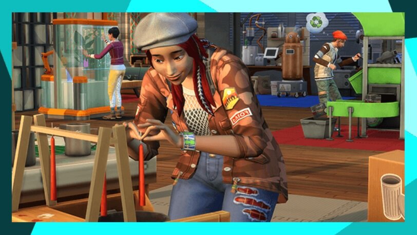 Dodatek do gry Electronic Arts The Sims 4 Życie eko na PC pokazany Sim podczas majsterkowania