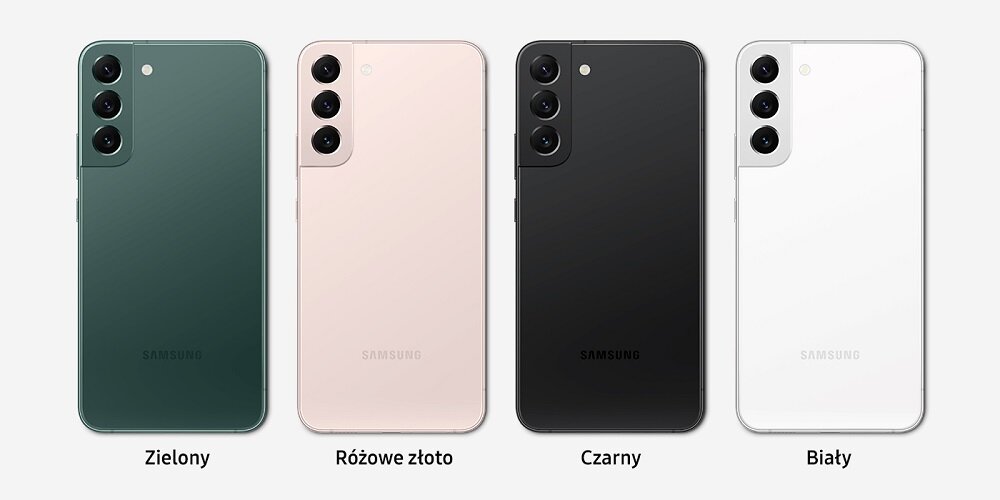 Smartfon Samsung Galaxy S22+ SM-S906 SM-S906BIDDEUE widok na plecki smartofna w różnych kolorach