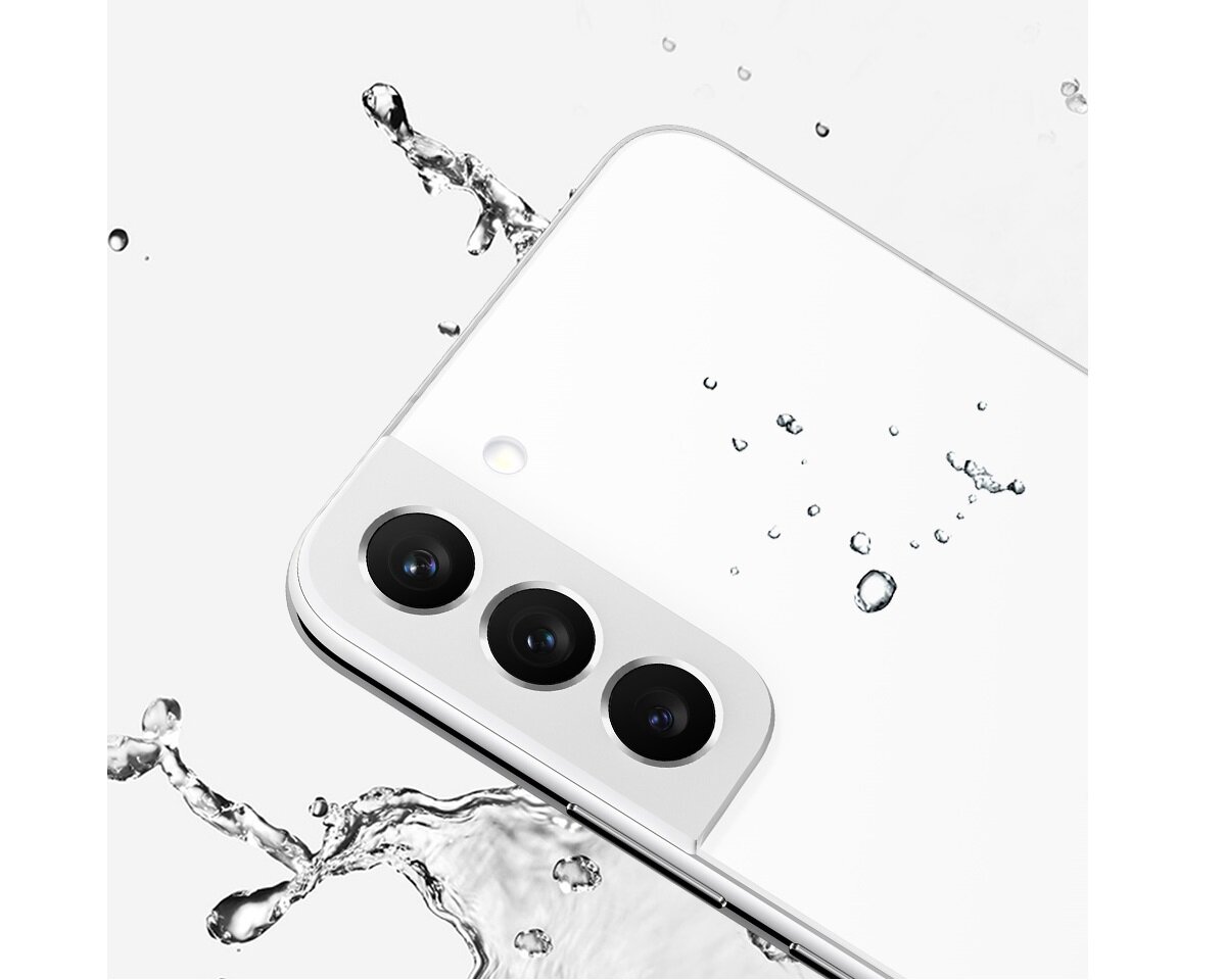 Smartfon Samsung Galaxy S22+ SM-S906 SM-S906BIDDEUE widok na tył smartfona z kroplami wody
