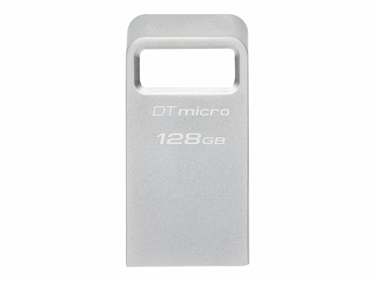 Pendrive Kingston DataTraveler Micro 128GB srebrny widoczny od frontu na białym tle