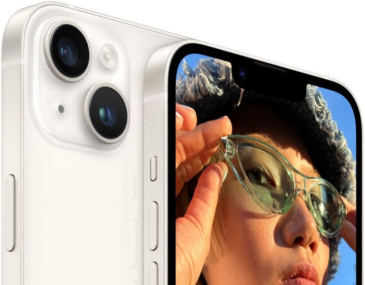 Smartfon Apple iPhone 14 MPV03PX/A widok na przedni i tylny aparat w smartfonie