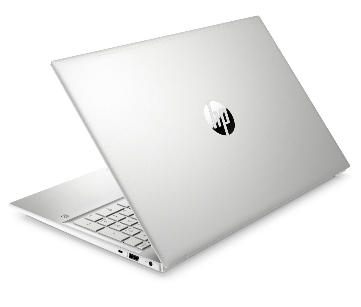 Laptop HP Pavilion 15-eh1369nw 15.6' naturalne srebro widok na laptop od tyłu pod skosem