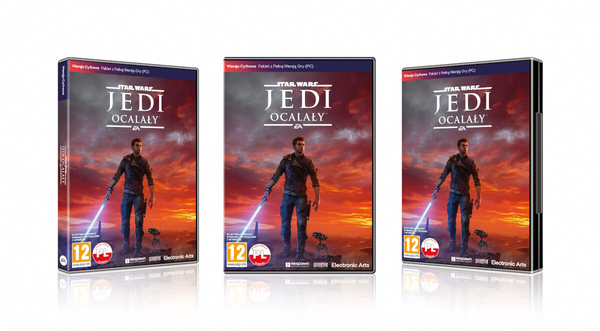 Gra Electronic Arts Star Wars Jedi: Ocalały widok na okładkę pod skosem w prawo, od frontu i pod skosem w lewo