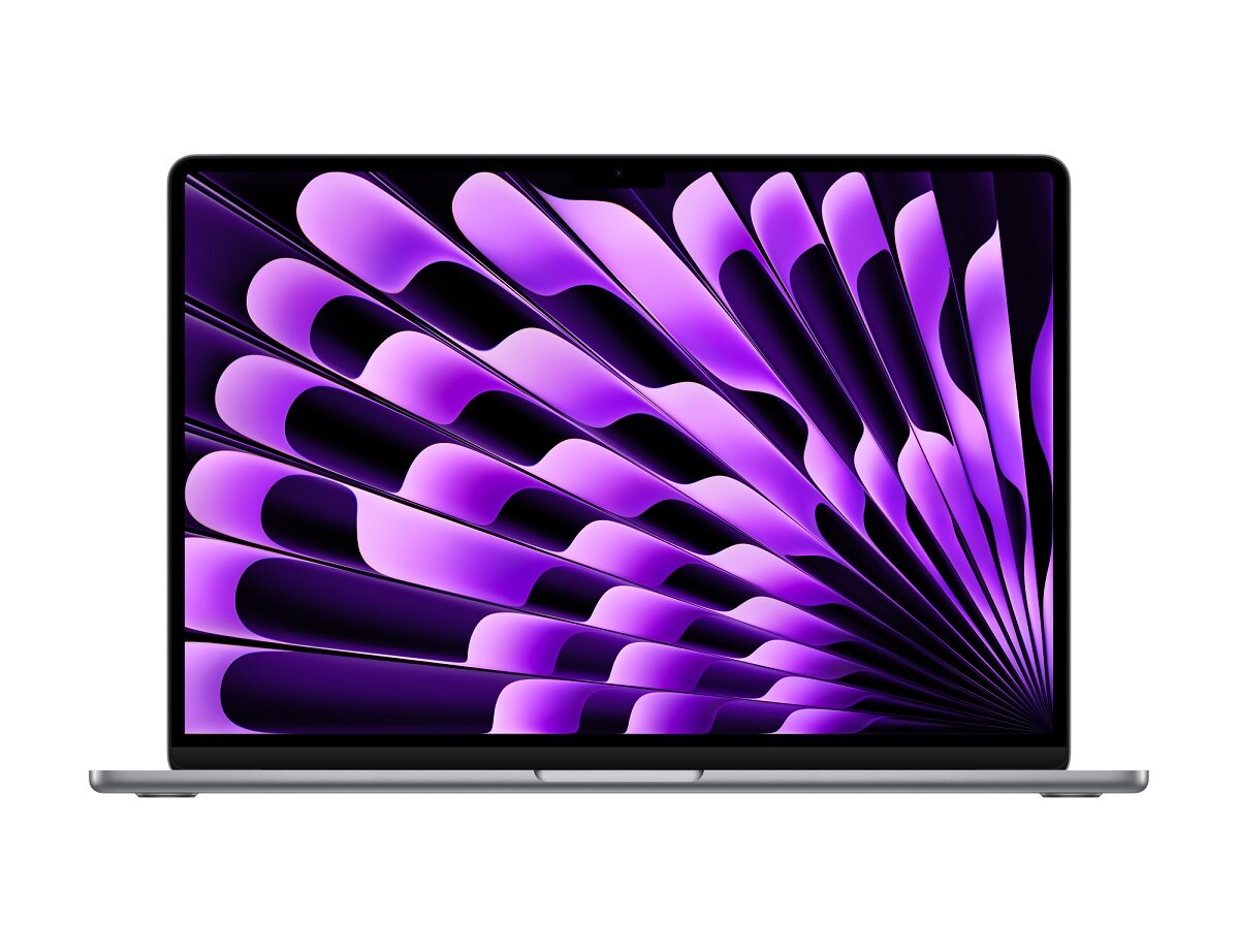 Laptop Apple MacBook Air 2023 15.3 Retina M2 8/256GB Gwiezdna Szarość od frontu z fioletową tapetą