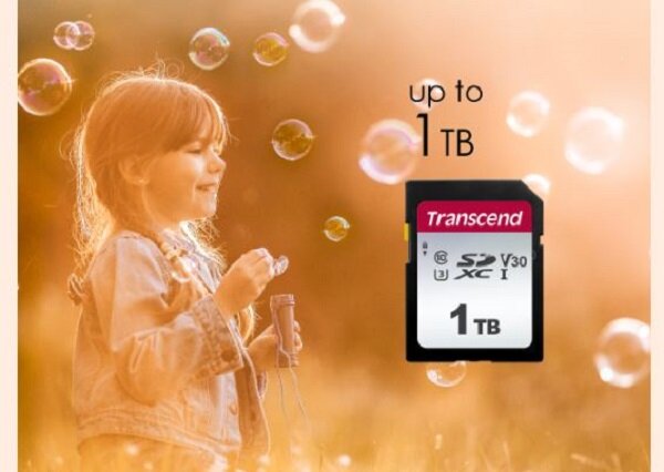 Karta pamięci Transcend SDC300S SDXC 1TB karta pamięci na tle bawiącej się dziewczynki