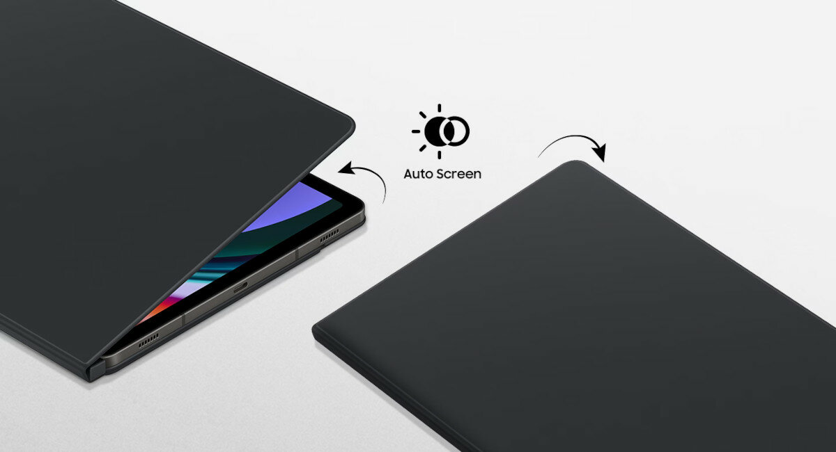 Etui Samsung Smart Book Cover do Galaxy Tab S9 grafika przedstawiająca działanie automatycznego wybudzania i usypiania urządzenia