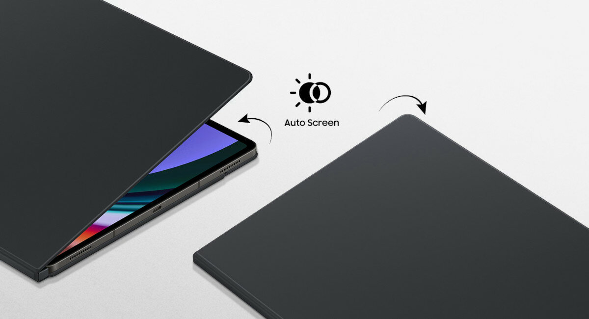 Etui Samsung Smart Book Cover do Tab S9 Ultra czarne pokazany tablet w zamkniętym etui i w uchylonym
