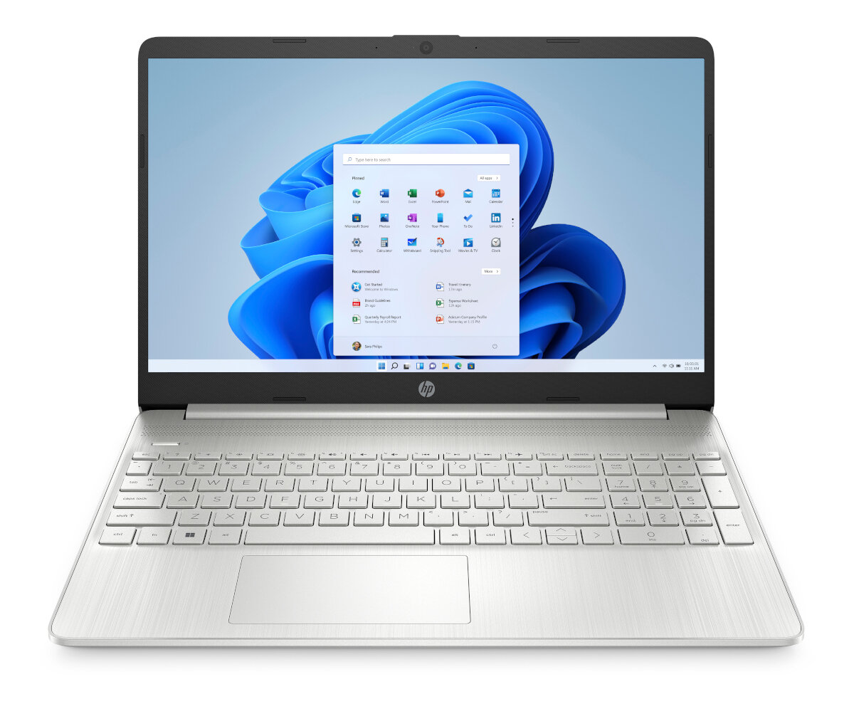 Laptop HP 15s-eq3402nw 15.6' srebrny widok na laptop od frontu