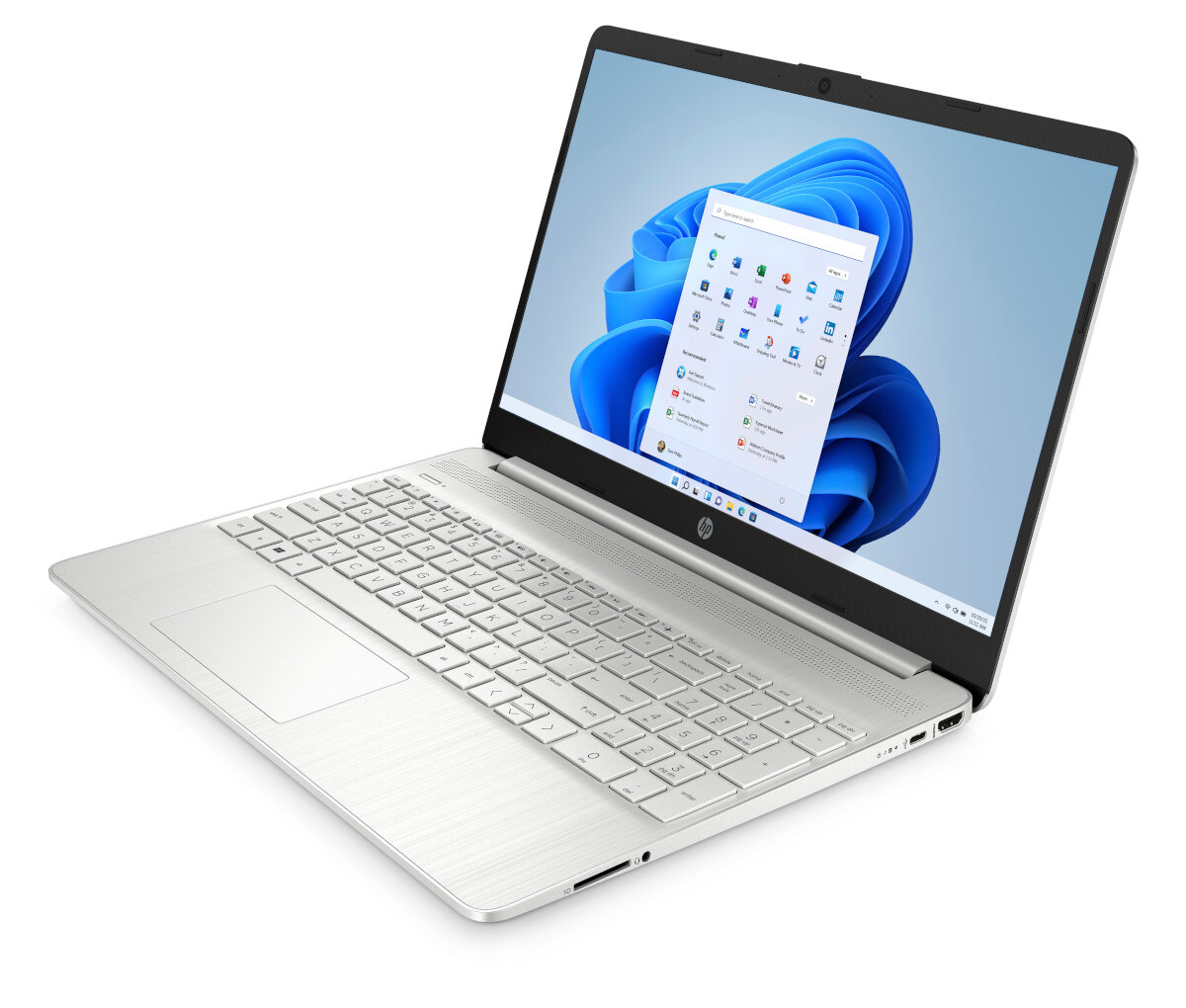 Laptop HP 15s-eq3402nw 15.6' srebrny widok na laptop od boku