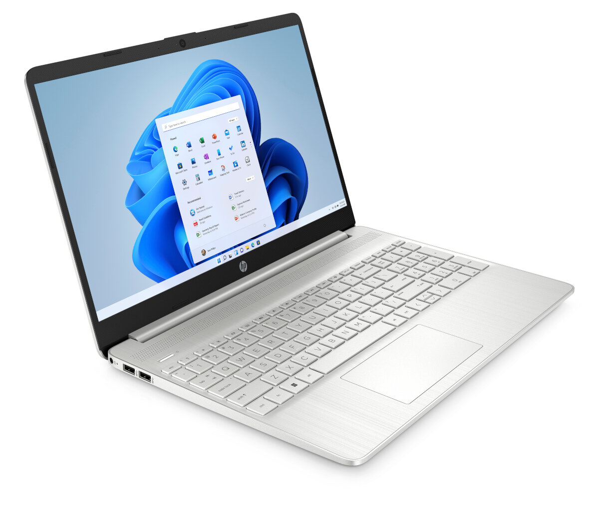 Laptop HP 15s-eq3402nw 15.6' srebrny widok na laptop od boku