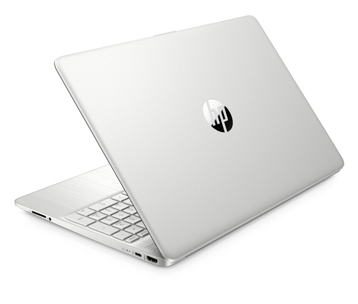 Laptop HP 15s-eq3402nw 15.6' srebrny widok na laptop od tyłu
