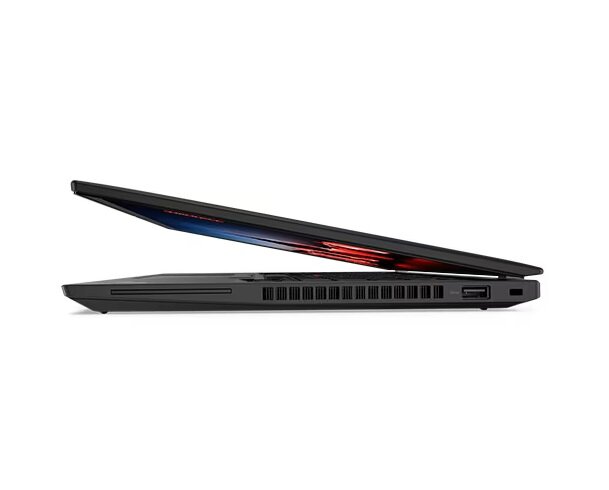 Laptop Lenovo ThinkPad T14 Gen 4 Ryzen 7 PRO 7840U od boku z pół przymkniętym ekranem
