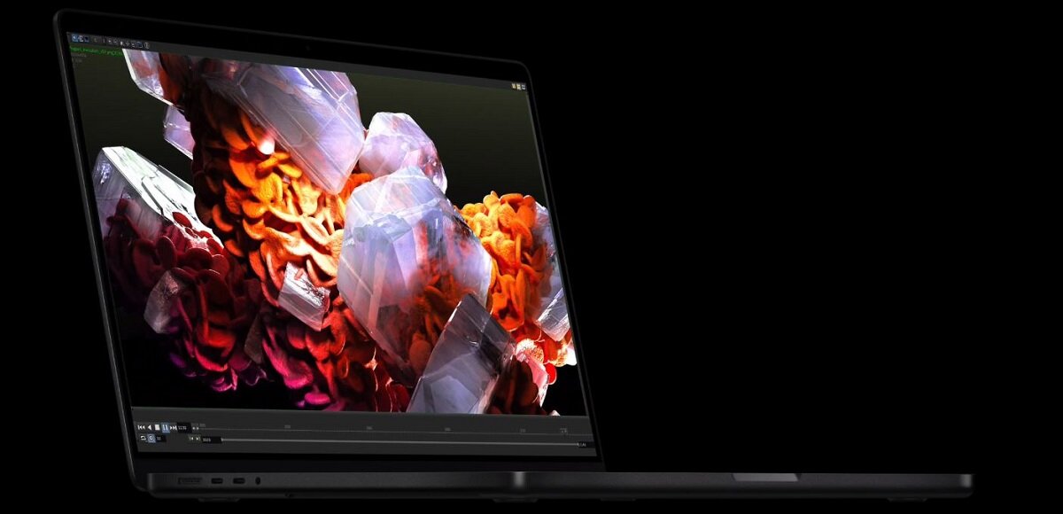 Laptop Apple MacBook Pro 16 M3 Max 48GB/1TB gwiezda czerń widok pod skosem na laptopa z włączonym ekranem