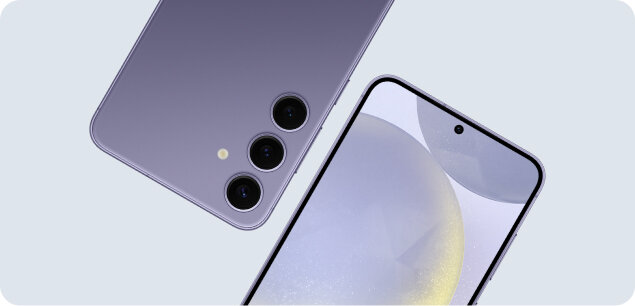 Smartfon Samsung Galaxy S24 SM-S921BD 8/256GB Żółty widok na dwa smartfony po skosie z tyłu i przodu stron