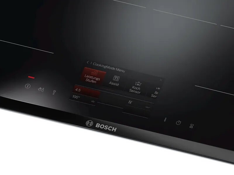 Płyta indukcyjna Bosch PXY875KV1E zbliżenie na wyświetlacz dotykowy pod skosem