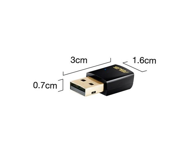Karta sieciowa Asus USB-AC51 z wymiarami