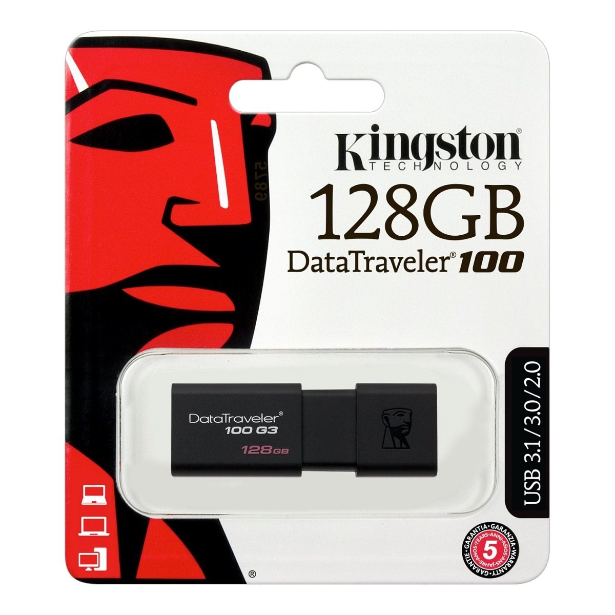 Pendrive Kingston Data Traveler 100 G3 128GB USB 3.0 DT100G3/128GB opakowanie od przodu