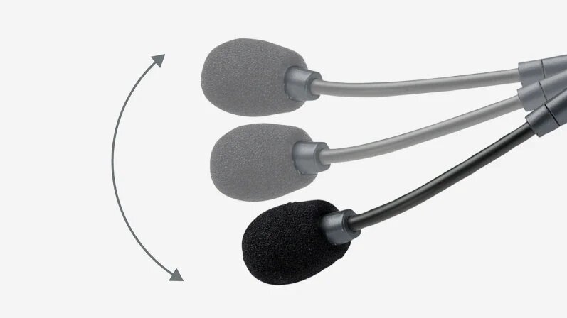Słuchawki Logitech H111 981-000593 widok na mikrofon z przedstawieniem możliwości ustawienia go na grafice