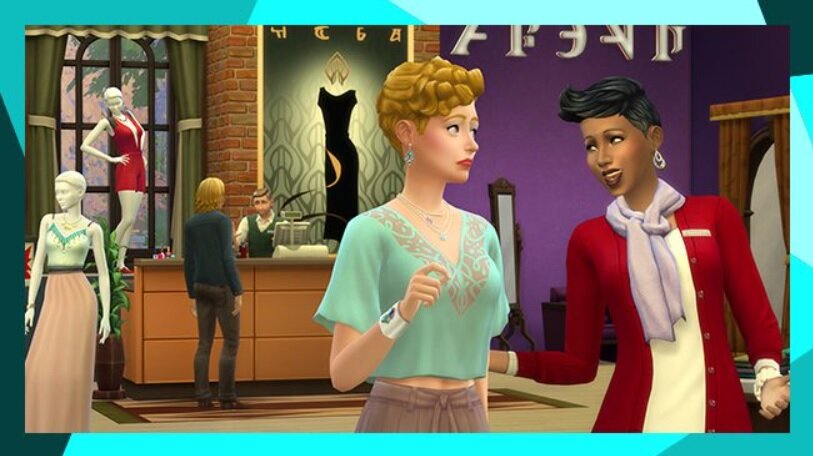 Dodatek do gry Electronic Arts The Sims 4 Witaj w pracy na PC pokazane Simy w butiku