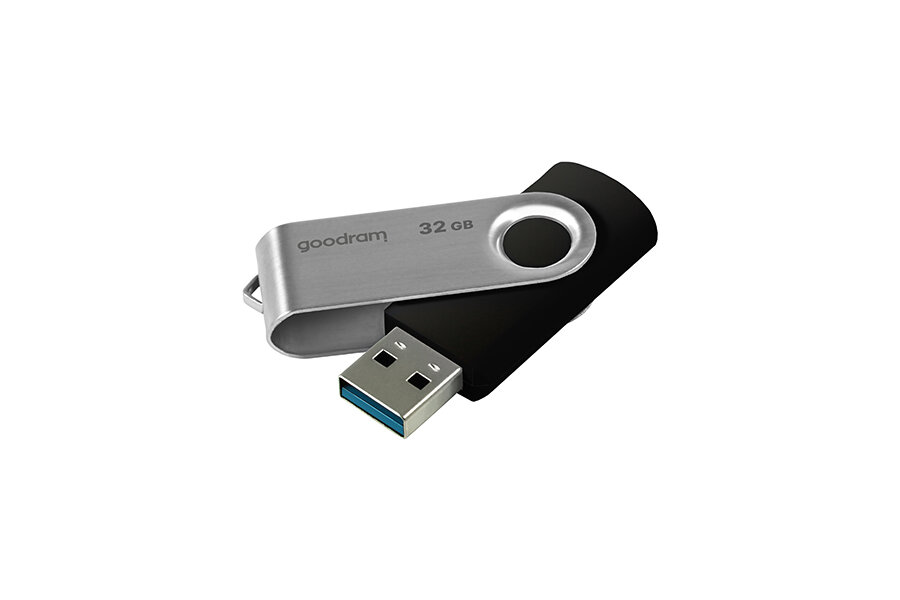 Pendrive Goodram 32GB UTS3 USB 3.0 UTS3-0320K0R11 czarny pokazany szybki port USB 3.0
