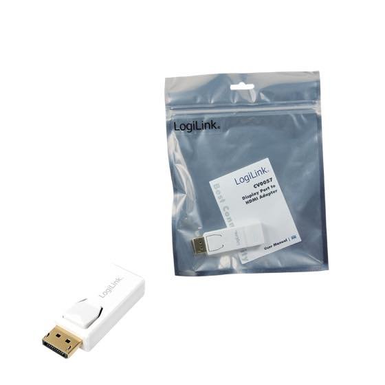 Adapter Display Port do HDMI LogiLink CV0057 biały widok na adapter i opakowanie